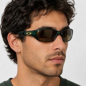 VTG Oakley Fives 1.0 Sunglasses Algae Green Gold Iridium USA w Bag Y2K Techwear